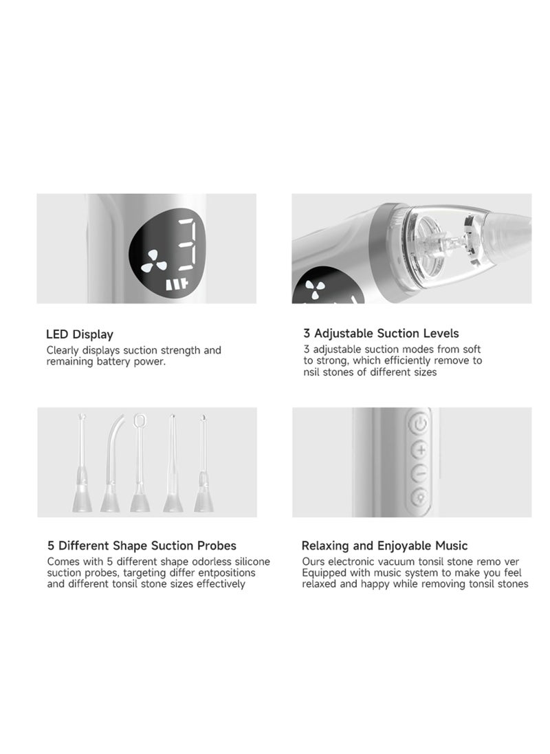SYOSI Self-Help Tonsil Stone Removal Kit, Rechargeable Electric Vacuum Cleaner with 3-Speed Adjustable Suction, Reusable Oral Care Tool for Eliminating Oral Odor  - Image 2