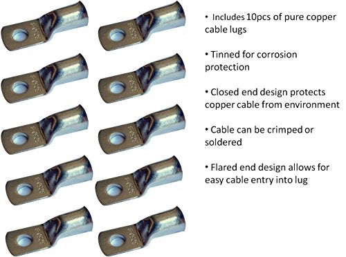 WindyNation 2 Gauge 2 AWG 10 Feet Red + 10 Feet Black Welding Battery Pure Copper Flexible Cable + 10pcs of 3/8" Tinned Copper Cable Lug Terminal Connectors + 3 Feet Black Heat Shrink Tubing - Image 5