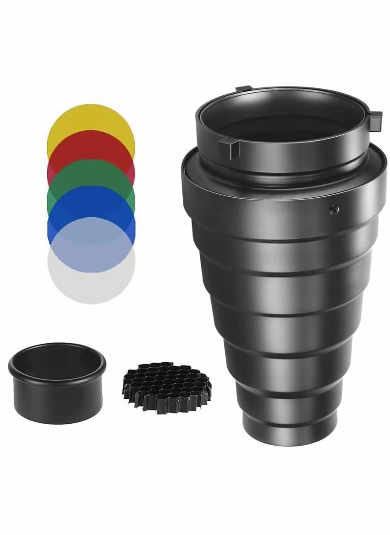 Generic - Snoot, Room Flash Snoot, Metal Conical Snoot with Honeycomb Grid & 5pcs Color Filter Kit, for Bowens Mount Studio Flash Strobe Monolight - Image 1