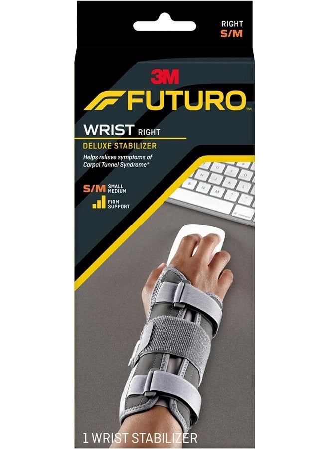 FUTURO Futuro Deluxe Wrist Stabilizer Right Hand S/M size, 1 unit/pack | Grey color | 09090ENT | Helps relieve pain symptoms | Firm support | Wrist support  - Image 1