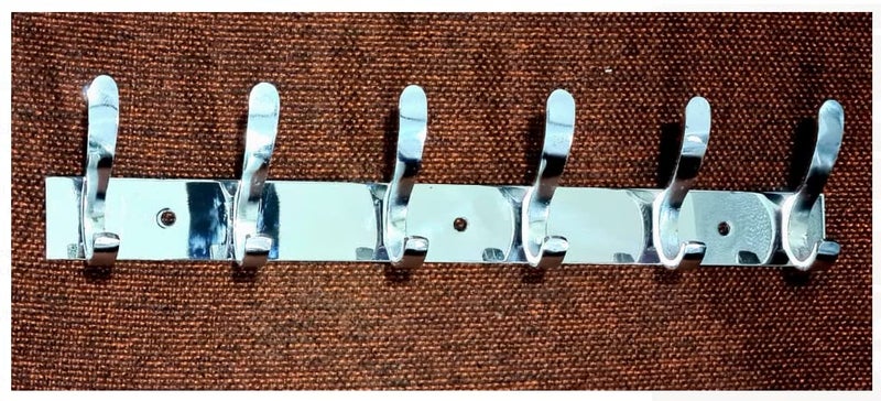 ZENITH 6 Pin Bathroom Cloth Hooks Hanger Wall Bedroom Bathroom Robe Hooks Rail for Hanging Keys,Clothes,Towel Steel Hook (Pack of 1, Silver), Stainless Steel (Double Pin Stainless Steel 1pc) - Image 1