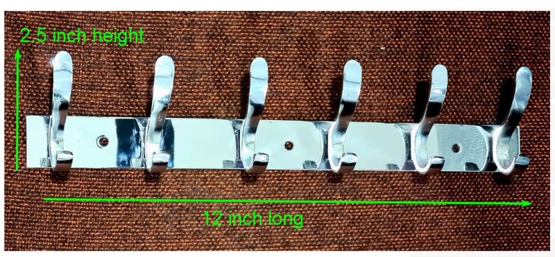 ZENITH 6 Pin Bathroom Cloth Hooks Hanger Wall Bedroom Bathroom Robe Hooks Rail for Hanging Keys,Clothes,Towel Steel Hook (Pack of 1, Silver), Stainless Steel (Double Pin Stainless Steel 1pc) - Image 2