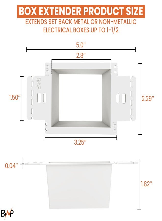 BWP - Electrical Power Outlet Box Extender Kit - Single Gang Box Extender - Single Receptacle Heavy Duty Plastic (2 Pack, White) - Image 2