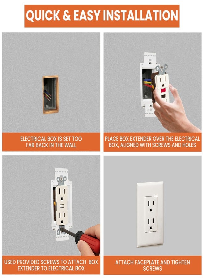 BWP - Electrical Power Outlet Box Extender Kit - Single Gang Box Extender - Single Receptacle Heavy Duty Plastic (2 Pack, White) - Image 3