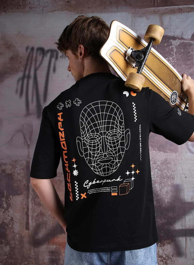 Hubberholme Men Cyborg Graphic Printed Oversized Fit T-Shirt