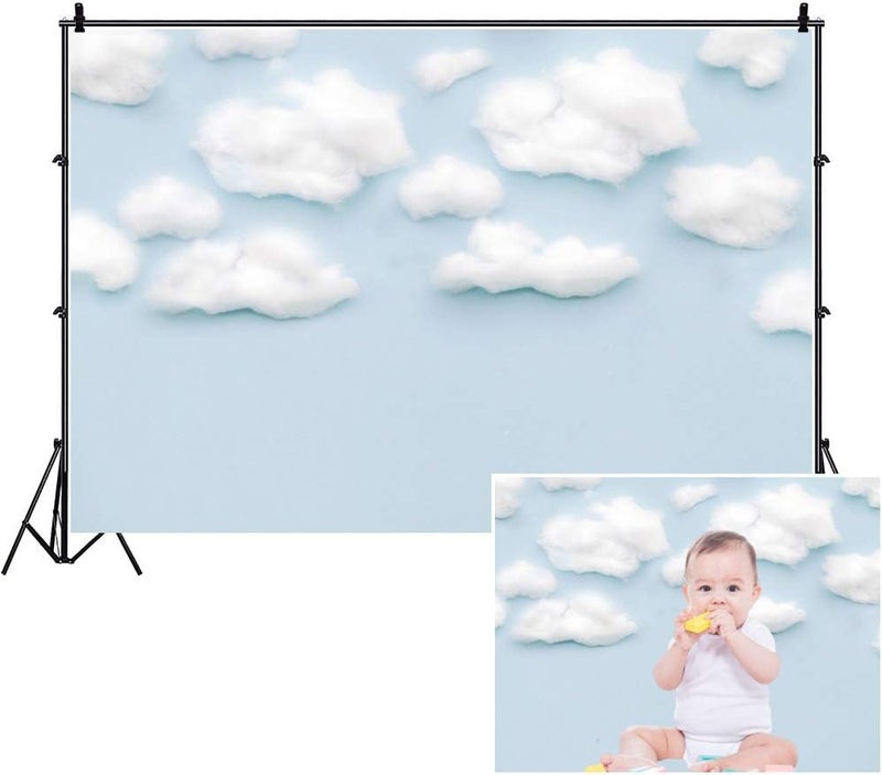 YongFoto 5x3ft Blue Sky and White Cloud Backdrop Cute Cartoon Background for Photography Boy Baby Birthday Party Banner Decoration Baby Shower Kids Infant Portraits Studio Props - Image 1