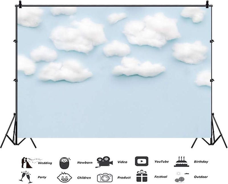 YongFoto 5x3ft Blue Sky and White Cloud Backdrop Cute Cartoon Background for Photography Boy Baby Birthday Party Banner Decoration Baby Shower Kids Infant Portraits Studio Props - Image 3