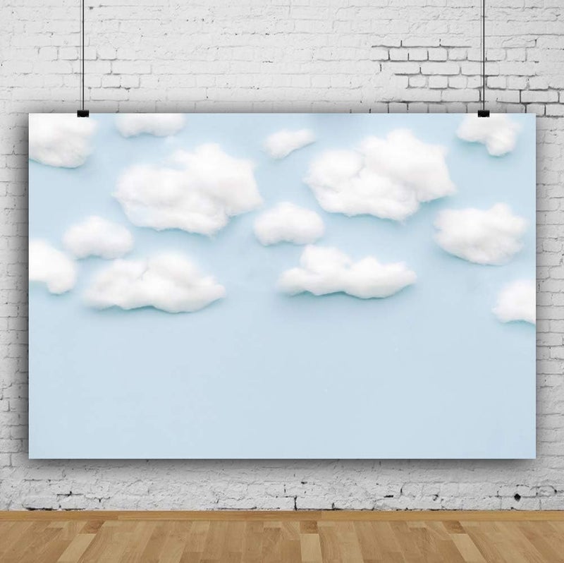YongFoto 5x3ft Blue Sky and White Cloud Backdrop Cute Cartoon Background for Photography Boy Baby Birthday Party Banner Decoration Baby Shower Kids Infant Portraits Studio Props - Image 2