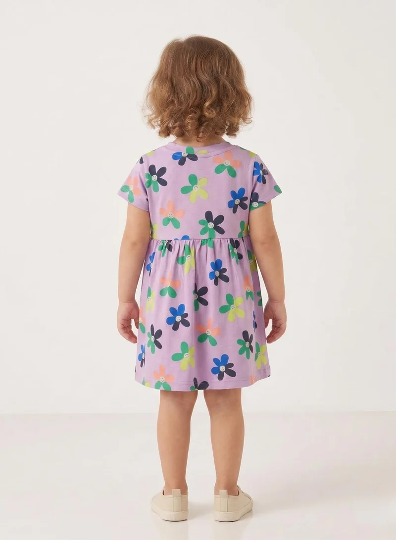 babyqlo Girls Purple Floral Print Casual Dress