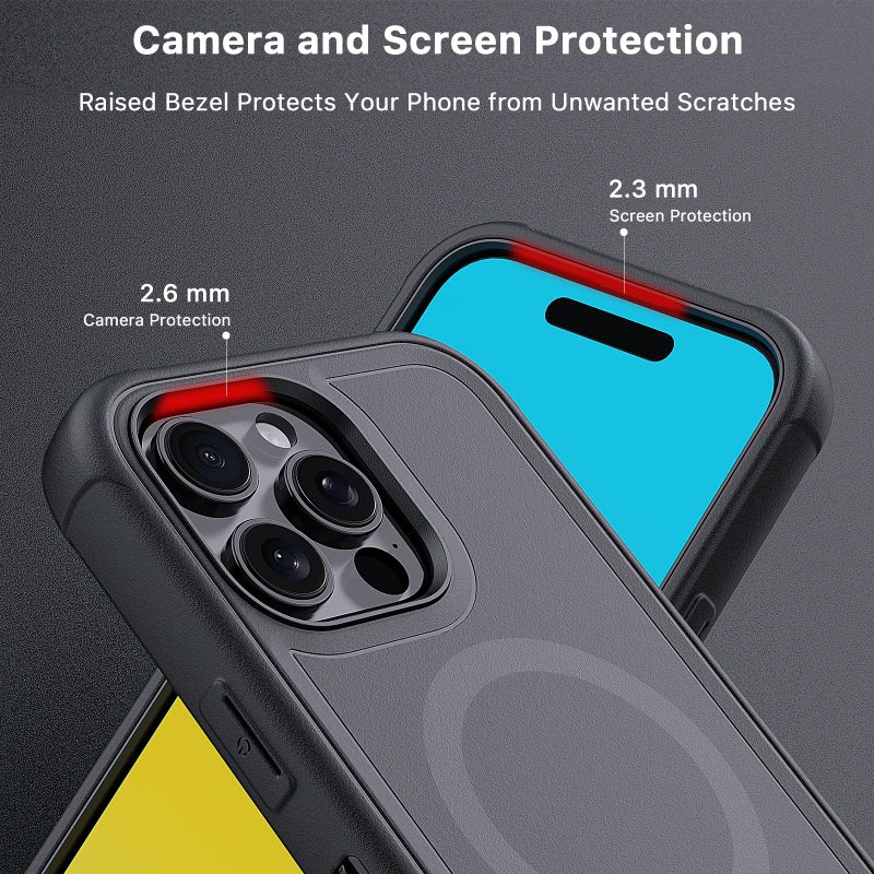 M MYBAT PRO حافظة M MYBAT PRO سلسلة مافريك لجهاز iPhone 16 Pro Max مع مشبك حزام، [متوافقة مع Magsafe] مع واقي شاشة، مضادة للسقوط، مقاومة للصدمات، مع قاعدة قابلة للدوران 360°، حماية ثقيلة، باللون الأسود - Image 5