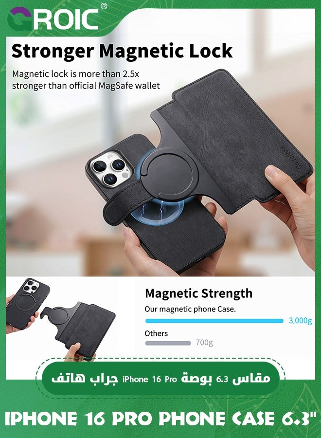GROIC iPhone 16 Pro Case,Magnetic Magsafe case for iPhone 16 Pro, iPhone 16 Pro Wallet Case with Card Holder,iPhone 16 Pro Phone Cover,Leather Flip Folio Case  for iPhone 16 Pro 6.3''  - Image 3
