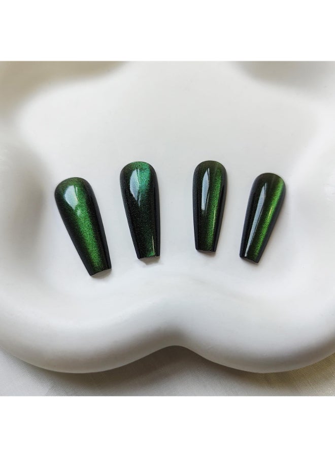 KKUUOO Green Press on Nails Long Coffin False Nails Gradient with Glitter Designs Glossy Acrylic Nails Full Cover Reusable Stick on Nails Jelly Press on Nails for Women and Girls 24Pcs - Image 4