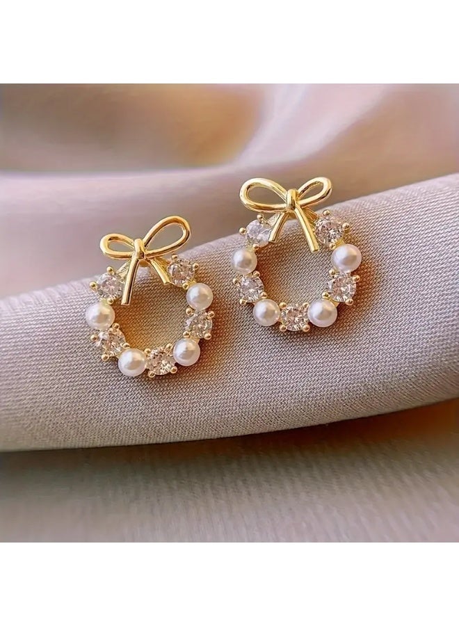 Goolsky Elegant Faux Pearl Bow Stud Earrings – Chic & Comfortable, Perfect for Parties & Casual Attire, Faux Pearl Bow Design, Hypoallergenic - Image 5