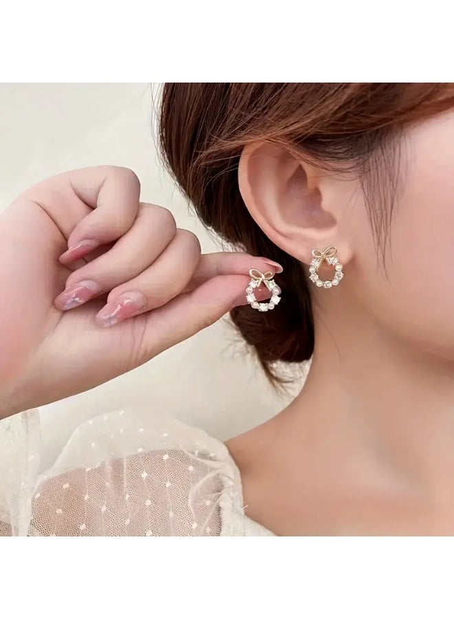 Goolsky Elegant Faux Pearl Bow Stud Earrings – Chic & Comfortable, Perfect for Parties & Casual Attire, Faux Pearl Bow Design, Hypoallergenic - Image 3