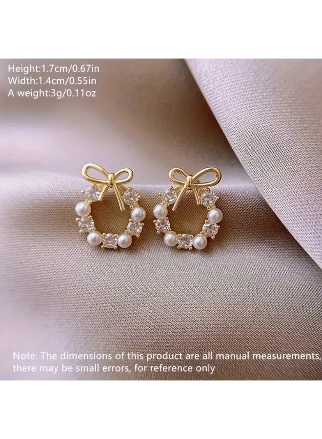 Goolsky Elegant Faux Pearl Bow Stud Earrings – Chic & Comfortable, Perfect for Parties & Casual Attire, Faux Pearl Bow Design, Hypoallergenic - Image 2