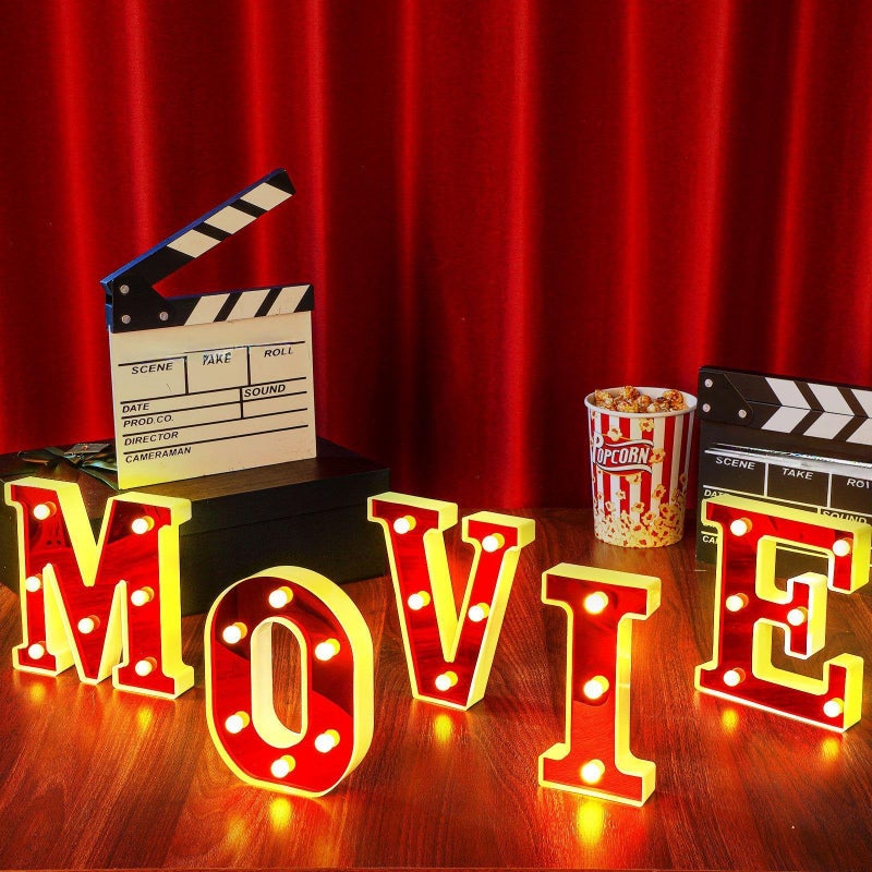 Aurelema Movie 63 Light up Letters Sign Party Decor Battery Powered Marquee Lighted Sign Alphabet LED Letter Lights for Xmas Movie Night Theme Party Birthday Home Tabletop Decor Supplies Xmas Gift