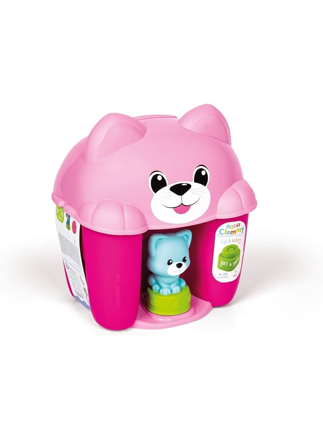 كلمينتوني لعبة دلو القطة الناعمة مع المكعبات 7 قطع للأطفال من عمر 6 أشهر فما فوق - Image 1