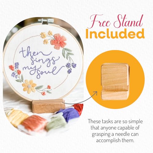 Elly and Grace Elly & Grace Christian Embroidery Kit with Embroidery Hoop, Easy Embroidery Kit for Beginners and Adults, Full Embroidery Hoop Kit with Needles and Thread Included (Then Sings My Soul) - Image 5