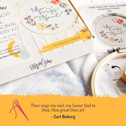 Elly and Grace Elly & Grace Christian Embroidery Kit with Embroidery Hoop, Easy Embroidery Kit for Beginners and Adults, Full Embroidery Hoop Kit with Needles and Thread Included (Then Sings My Soul) - Image 2