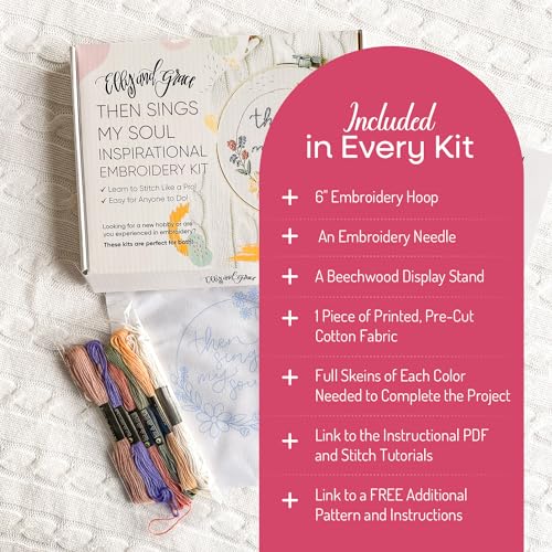Elly and Grace Elly & Grace Christian Embroidery Kit with Embroidery Hoop, Easy Embroidery Kit for Beginners and Adults, Full Embroidery Hoop Kit with Needles and Thread Included (Then Sings My Soul) - Image 4