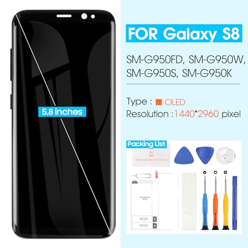 ARSSLY شاشة OLED بديلة لجهاز سامسونج جالاكسي S8 - شاشة LCD بديلة لجهاز سامسونج S8 SM-G950F SM-G950U مع مجموعة أدوات الإصلاح (أسود مع إطار، يدعم بصمة الإصبع) - Image 2