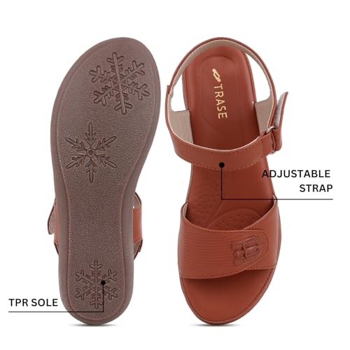 TRASE Misty Women Stylish Footwear, Flats Sandals (Tan, 5 UK) - Image 4