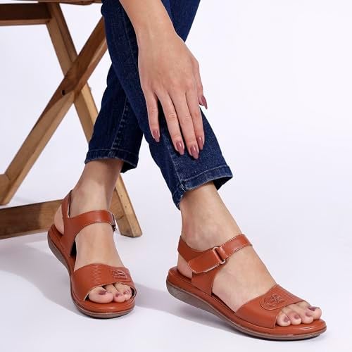 TRASE Misty Women Stylish Footwear, Flats Sandals (Tan, 5 UK) - Image 3