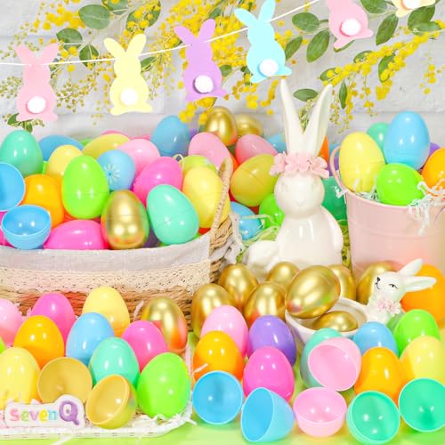 SevenQ Plastic Easter Eggs Fillable 100Pcs 24 Empty Colorful and Golden Eggs for Easter Basket Stuffers Gifts for Kids Party Favors Pinata Treasure Box Toys Classroom Goodie Bags Egg Hunt Supplies - Image 5