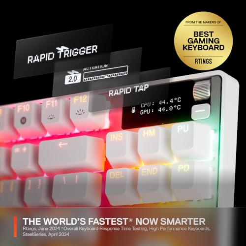 SteelSeries Apex Pro TKL Gen 3 White OmniPoint 3.0 Switches — Adjustable Actuation — Rapid Trigger — Game-Ready Presets — Protection Mode — Rapid Tap/SOCD — OLED — RGB — PBT Keycaps — USB-C - Image 2