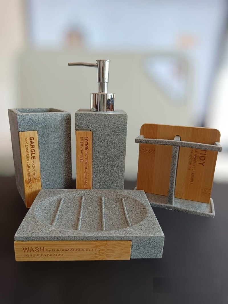 ELEXIQ Bathroom Accessory Gift Soap Dispenser and Toothbrush Holder Set Soap Dish Toothbrush Cup Modern Bathroom Decor 4 pcs Set Gray - Image 3