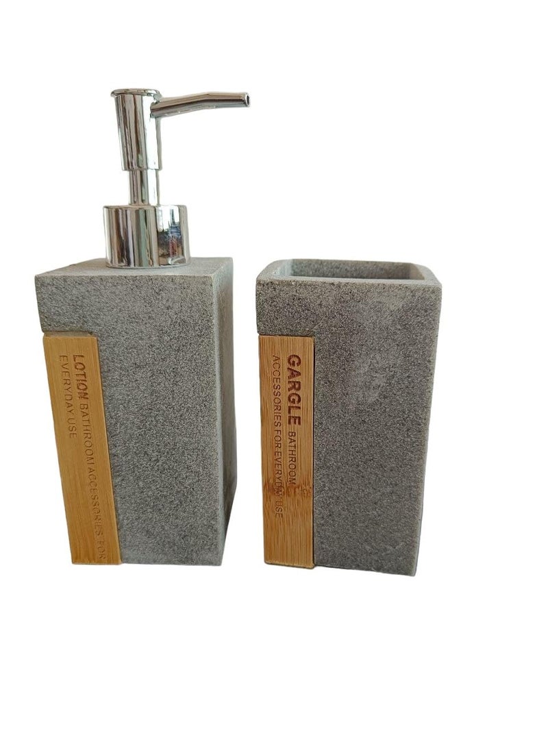 ELEXIQ Bathroom Accessory Gift Soap Dispenser and Toothbrush Holder Set Soap Dish Toothbrush Cup Modern Bathroom Decor 4 pcs Set Gray - Image 5