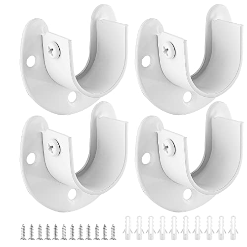 Suiwotin 4 Packs Stainless Steel Closet Rod End Supports 1-1/3 Inch Wardrobe Bracket Heavy Duty Closet Pole Sockets Flange Rod Holder, U-Shaped with Screws, White - Image 1