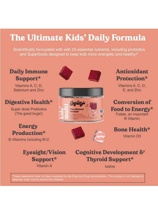 Chewsy Kids’ Multivitamin, Delicious Candy-Style Daily Vitamin Chews + Probiotics + Superfoods, Wild Berry Flavor Chewable Fruity Supplement Chews, Individually Wrapped, Easy to Enjoy, 30-Day Supply - Image 3
