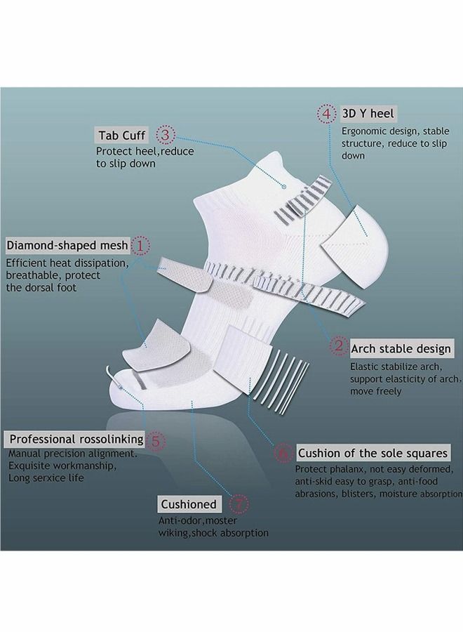 Mens Ankle Soccor Basketball Socks Low Cut Athletic Tab Run Runing Socks for Men Wear Sport Comfort Cushion Athletic Cushioned Breathable Low Cut Tab Gift For Boy Husband(6 Pairs，White） - Image 3