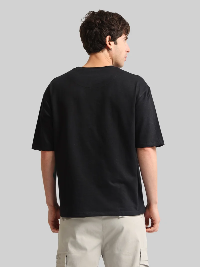Maniac  Maniac Mens Jet Embroidery Round Neck Half Sleeve Black and Grey Cotton T-Shirt for Men | Best Price UAE