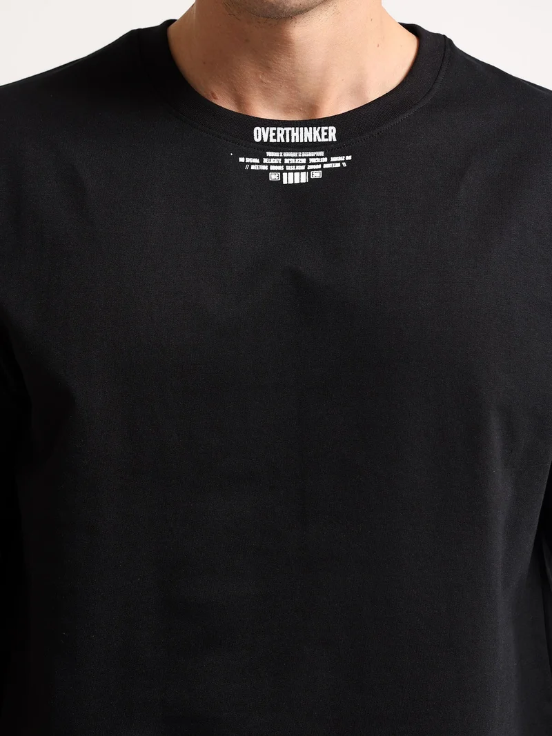 Maniac  Maniac Mens Jet Embroidery Round Neck Half Sleeve Black and Grey Cotton T-Shirt for Men | Best Price UAE