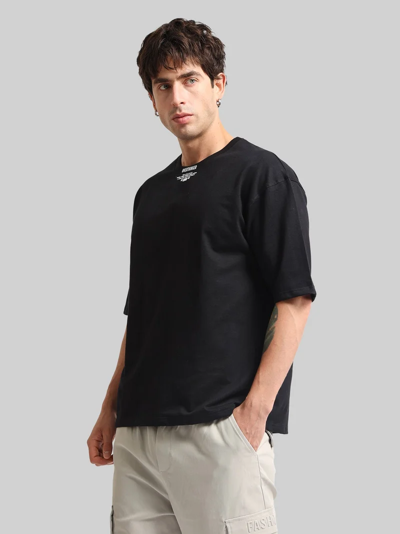 مانياك Maniac Mens Jet Embroidery Round Neck Half Sleeve Black and Grey Cotton T-Shirt