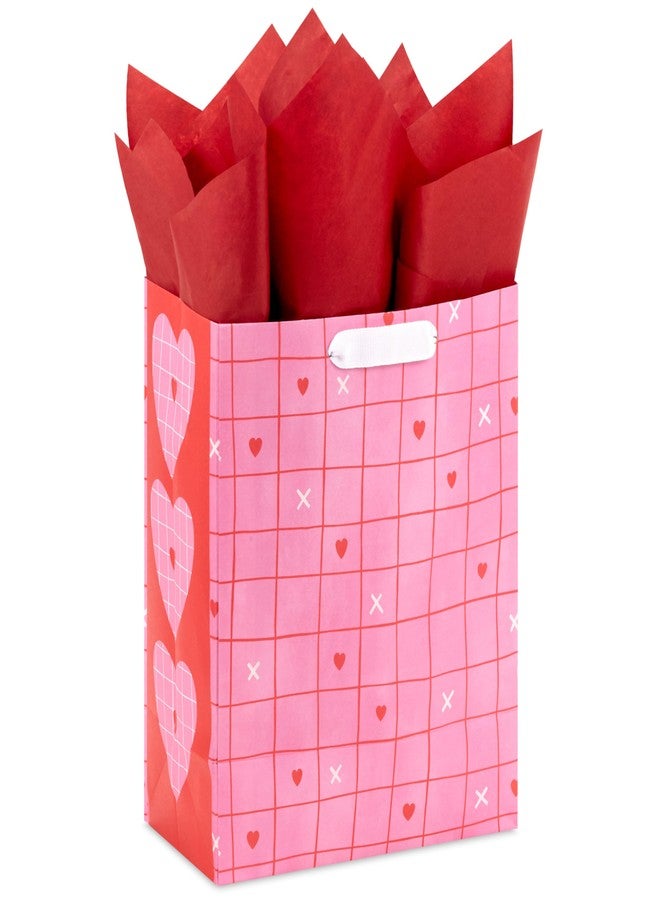 Hallmark 9" Medium Valentine's Day Gift Bag with Tissue Paper (Pink and Red Heart Grid) - Image 4