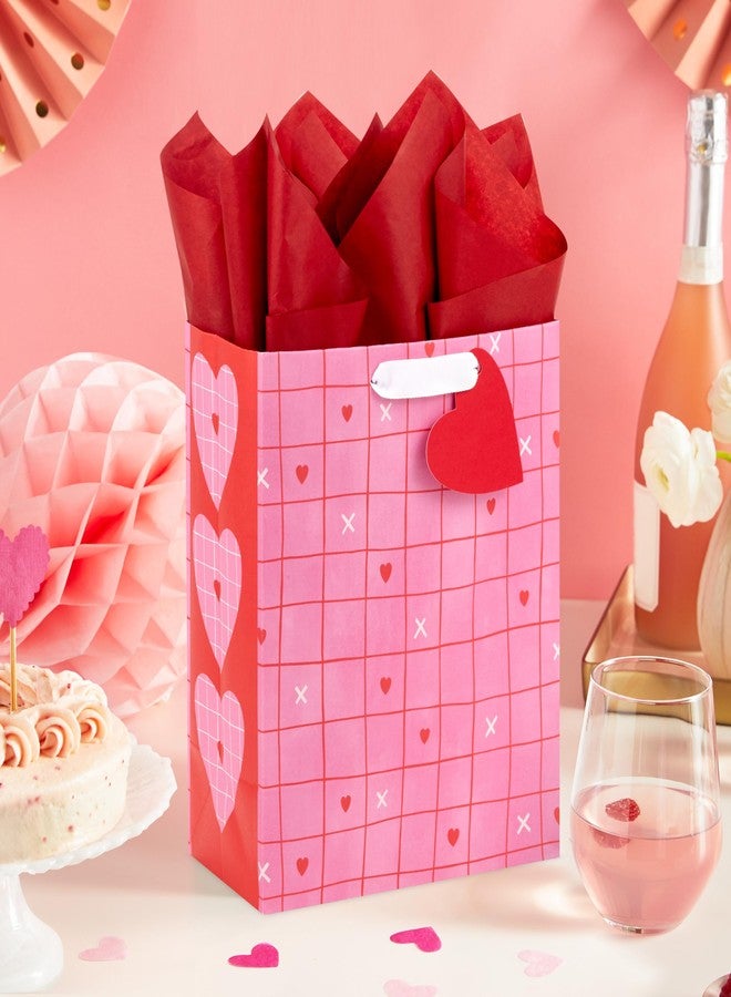 Hallmark 9" Medium Valentine's Day Gift Bag with Tissue Paper (Pink and Red Heart Grid) - Image 2
