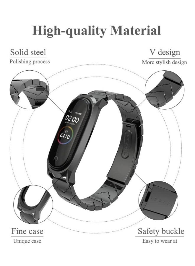 Strap Compatible Xiaomi Mi Band 6/5/4/3, Replacement Bracelet Wristbands for Mi Band 6 Correa NFC Global Version Metal Stainless Steel (Black) - Image 2
