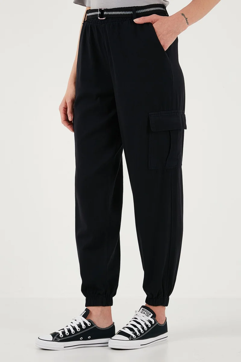 ليلا Cotton Standard Fit Normal Waist Elastic Leg Belted Jogger Pants Women's Trousers 668YP5045