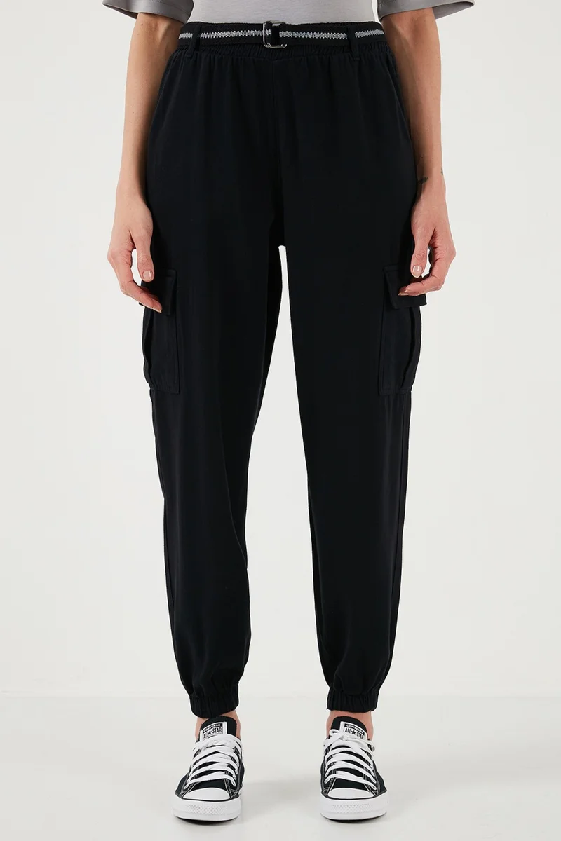 ليلا Cotton Standard Fit Normal Waist Elastic Leg Belted Jogger Pants Women's Trousers 668YP5045
