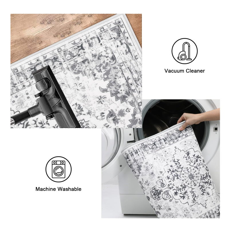 Ileading Boho Kitchen Rugs Sets 3 Piece with Runner Floral Kitchen Floor Mat Carpet Farmhouse Kitchen Rugs and Mats Non Skid Washable Runner Rug for Kitchen Floor Office Sink Laundry  Light Grey - Image 5