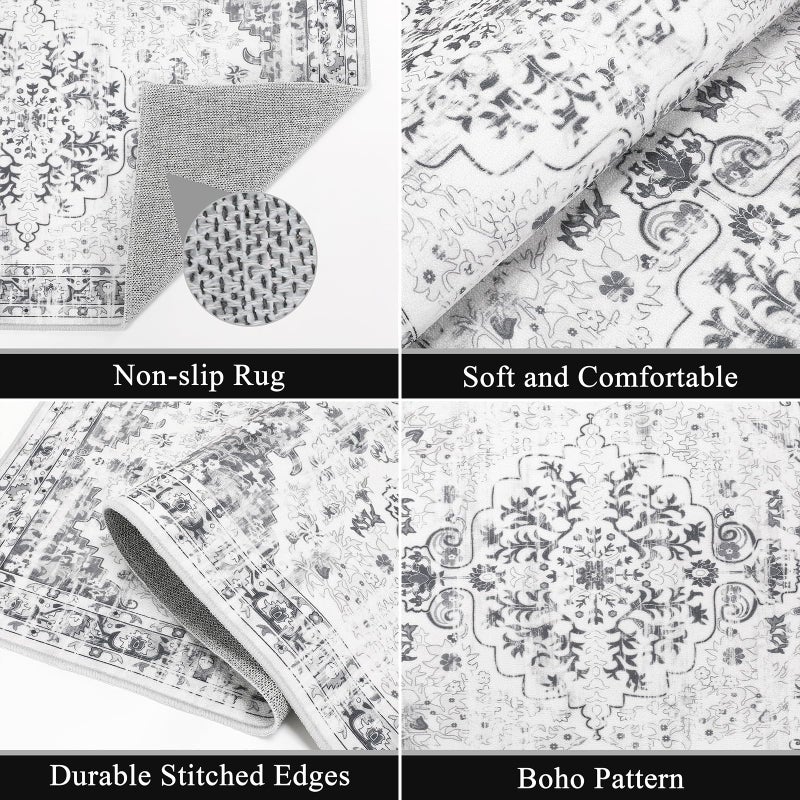 Ileading Boho Kitchen Rugs Sets 3 Piece with Runner Floral Kitchen Floor Mat Carpet Farmhouse Kitchen Rugs and Mats Non Skid Washable Runner Rug for Kitchen Floor Office Sink Laundry  Light Grey - Image 4