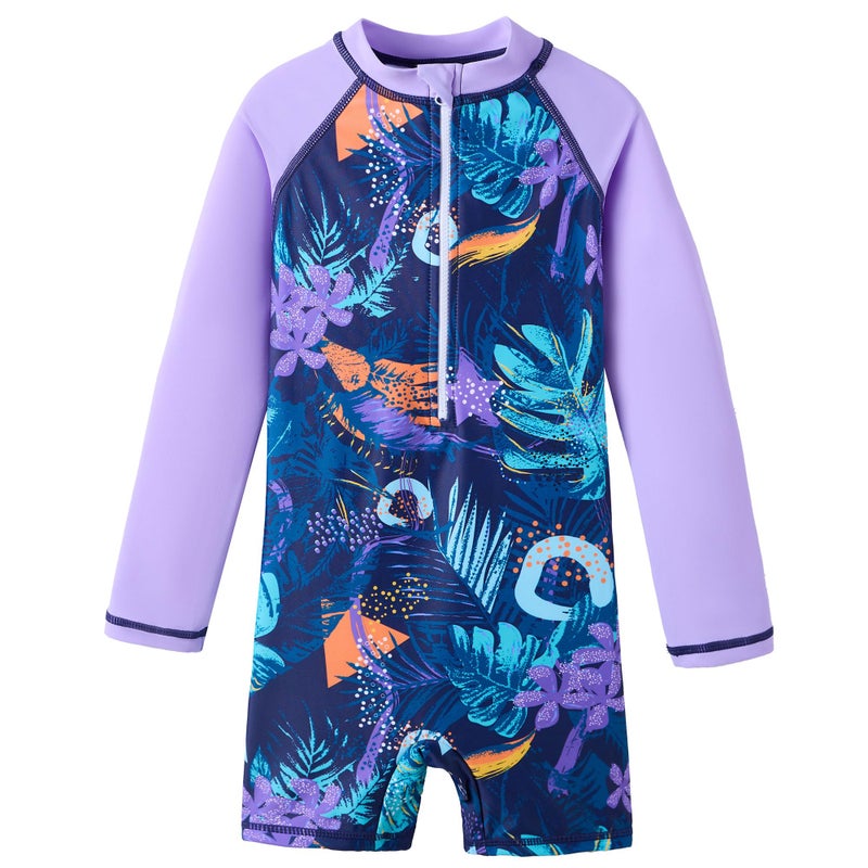 UMELOK Girls Rash Guard Swimsuits Long Sleeve One Piece Swimwear with UPF 50 Sun Protection Zipper Bathing Suits Black Purple Green Plants6Y - Image 2