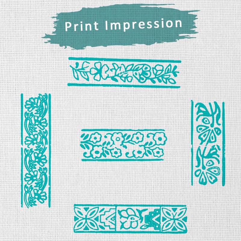 Hashcart Border Shaped Wooden Printing Stamps - Block Printing Stamps for Textile, Fabric, Tote Bags, Kids Craft Activity, Wood Hand Blocks for Saree Border - Set of 5 - Image 3
