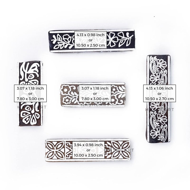 Hashcart Border Shaped Wooden Printing Stamps - Block Printing Stamps for Textile, Fabric, Tote Bags, Kids Craft Activity, Wood Hand Blocks for Saree Border - Set of 5 - Image 4