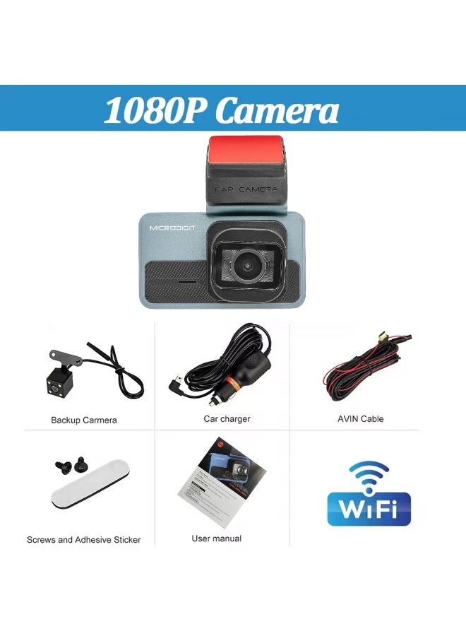 Microdigit Dash Cam MDC80 Front & Rear 2K QHD 2560P Dual Channel Car Camera, 170°+150° Wide Angle, G-Sensor, Loop Recording, Reverse Parking Assist, WiFi Connectivity, Type-C Fast Charging, Night Vision, APP Control-MDC80 - Image 3