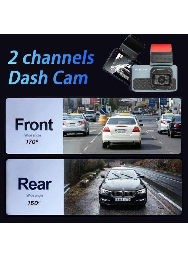 Microdigit Dash Cam MDC80 Front & Rear 2K QHD 2560P Dual Channel Car Camera, 170°+150° Wide Angle, G-Sensor, Loop Recording, Reverse Parking Assist, WiFi Connectivity, Type-C Fast Charging, Night Vision, APP Control-MDC80 - Image 5