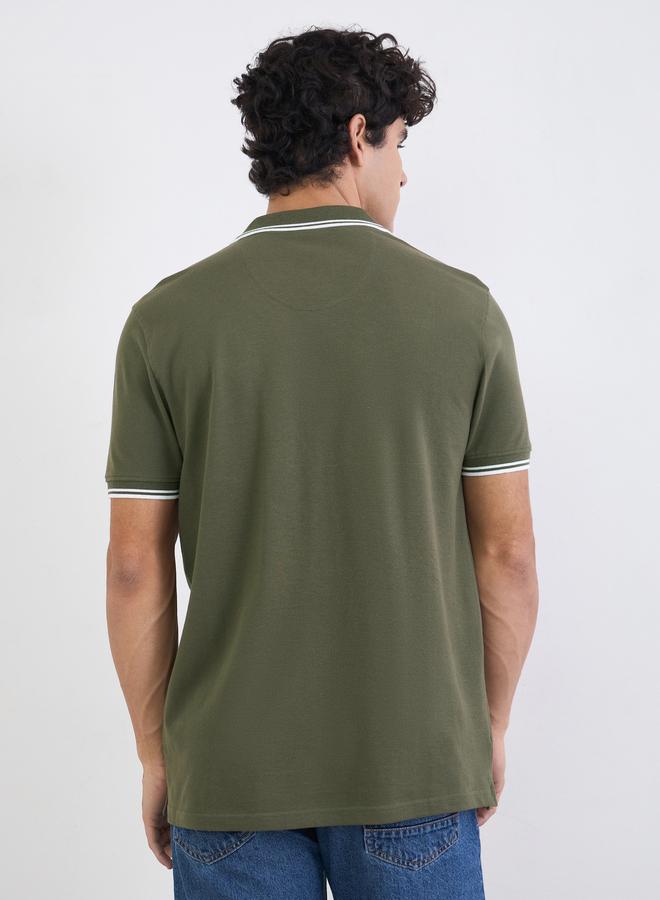 Styli Men Solid Regular Fit Cotton Pique Polo T-Shirt with Tipping - Image 5